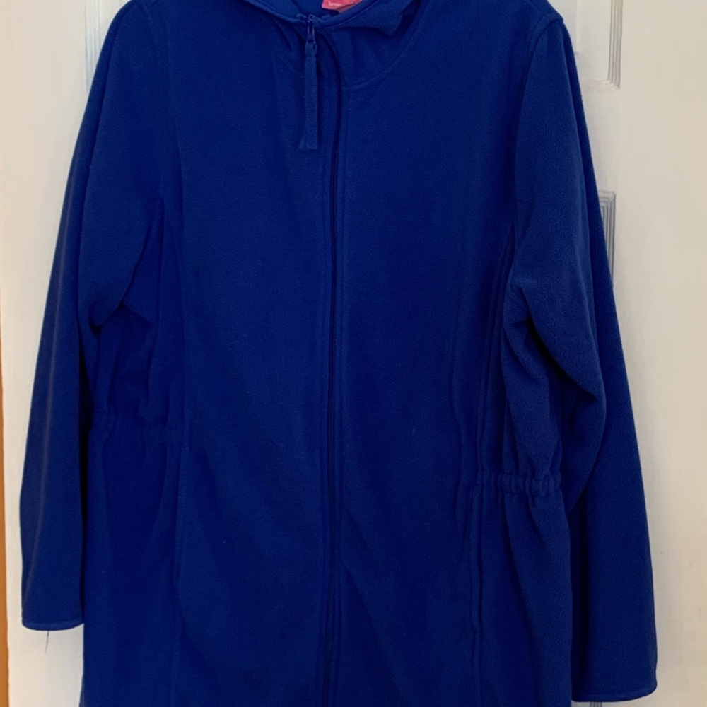 Woman Within fleece jacket blue L 18/20 pockets and hood